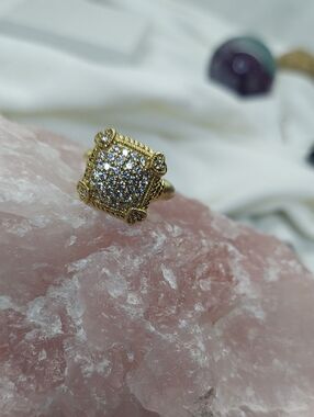 Judith Ripka Gold-Tone Pave Square Cocktail Ring - Sparkling Clear Stones